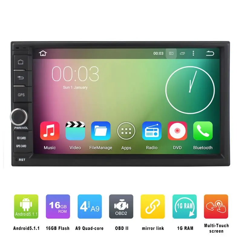 7 дюймов 2 Din универсальный четырехъядерный процессор 800*480 Android 5 1 DVD GPS навигация