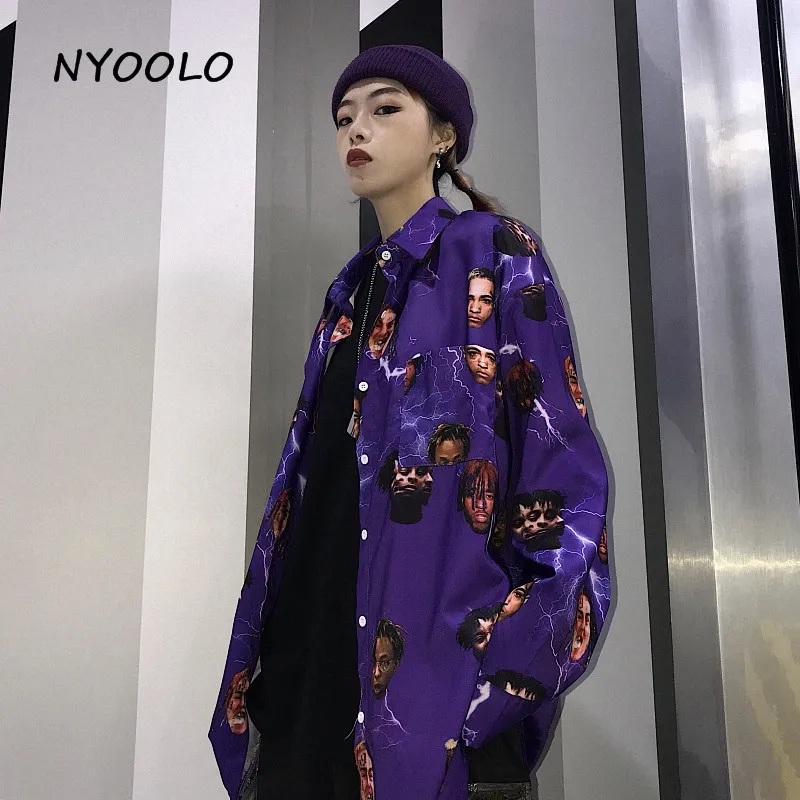 NYOOLO Harajuku стиль уличная пародия Европа Аватар молния печати рубашка свободная с длинным рукавом рубашка Женская/мужская одежда топы