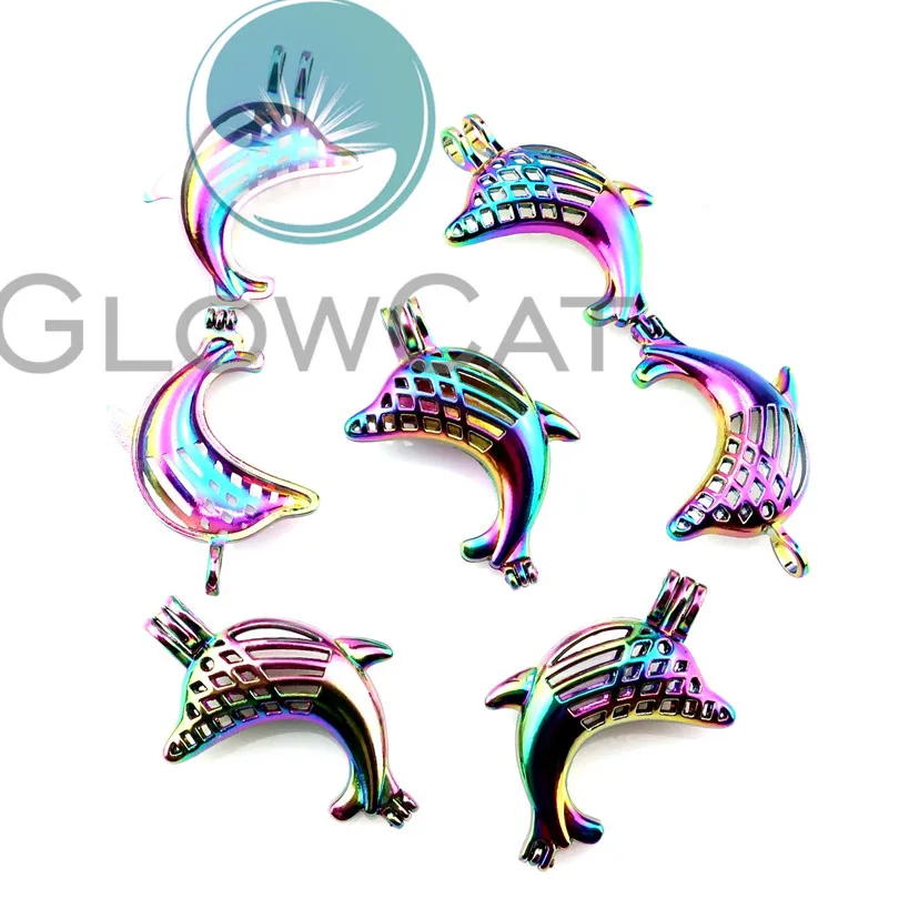 12x R C794 Радуга Цвета дельфин рыба жемчужина клетка ювелирных изделий эфирное