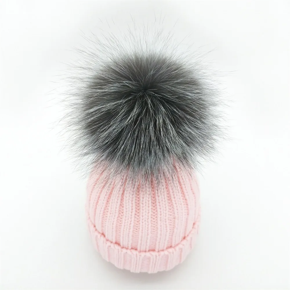 Minhui/Новинка; зимние шапки для детей; Skullies Beanies для девочек; шапка с помпонами из натурального меха серебристой лисы; шапка для девочек; плотная шапка