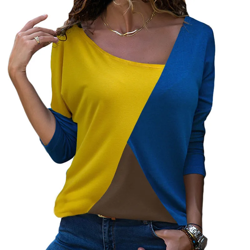 Autumn Long Sleeve Blouse Women 2019 Casual Skew Collar Patchwork Shirt Slim Office Lady Blouses Basic Tops Black Tee Blusas 2XL