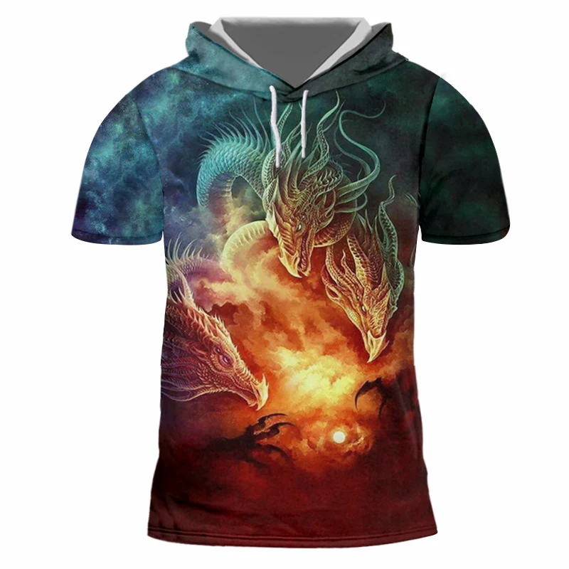 Мужская футболка с капюшоном UJWI крутая в стиле хип хоп 3D Цифровым принтом дракона