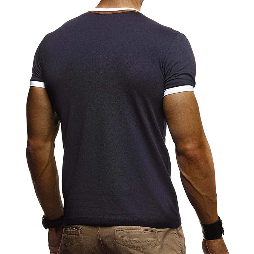

High Quality Summer 2019 Men's Fitness V-neck T-shirt Neck Button Splicing T-shirt Male High Street Stylish Men Top Clothes Man