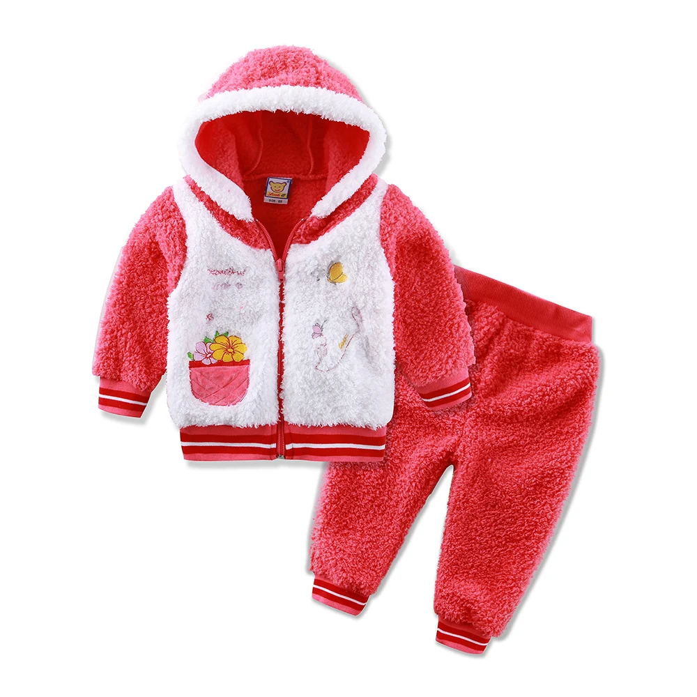

2021 New arrival coral fleece winter clothing set casual child girl suits sports hooded zipper long sleeve outfits