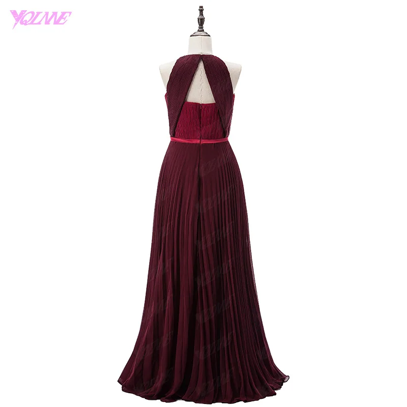 Женское вечернее платье знаменитости YQLNNE бордовое длинное на бретелях с
