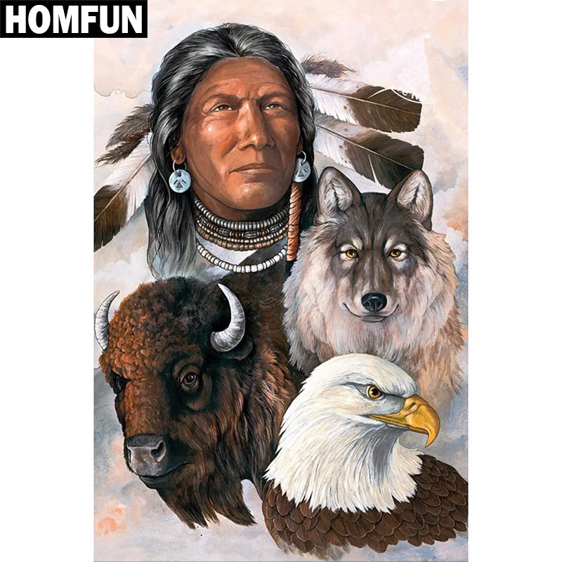 Алмазная живопись HOMFUN вышивка крестиком Индийские животные 5D для творчества