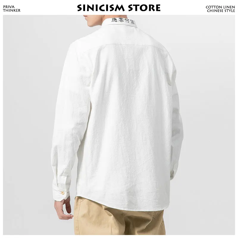 Рубашка Sinicism Store Мужская обычная белая Японская уличная одежда хлопковая с