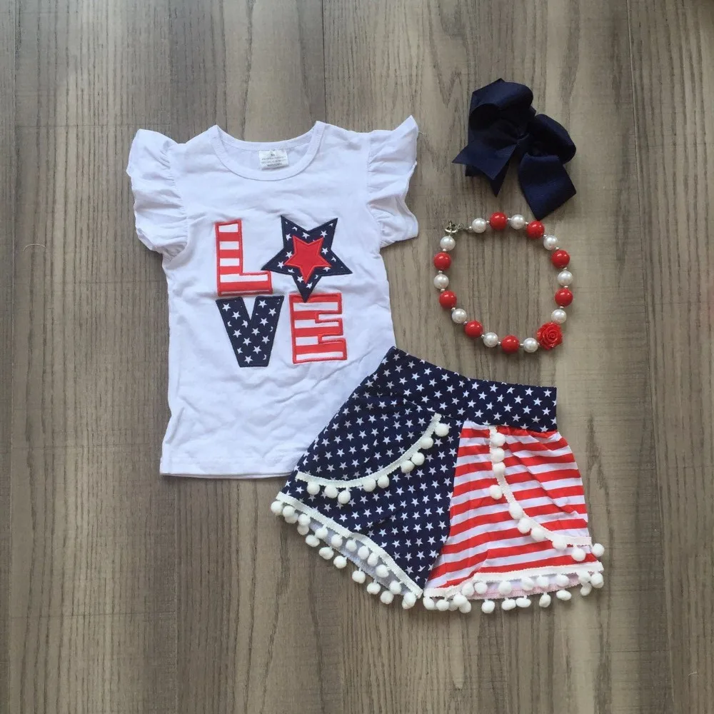 Летняя одежда для маленьких девочек хлопок love America star stripe модные шорты белый