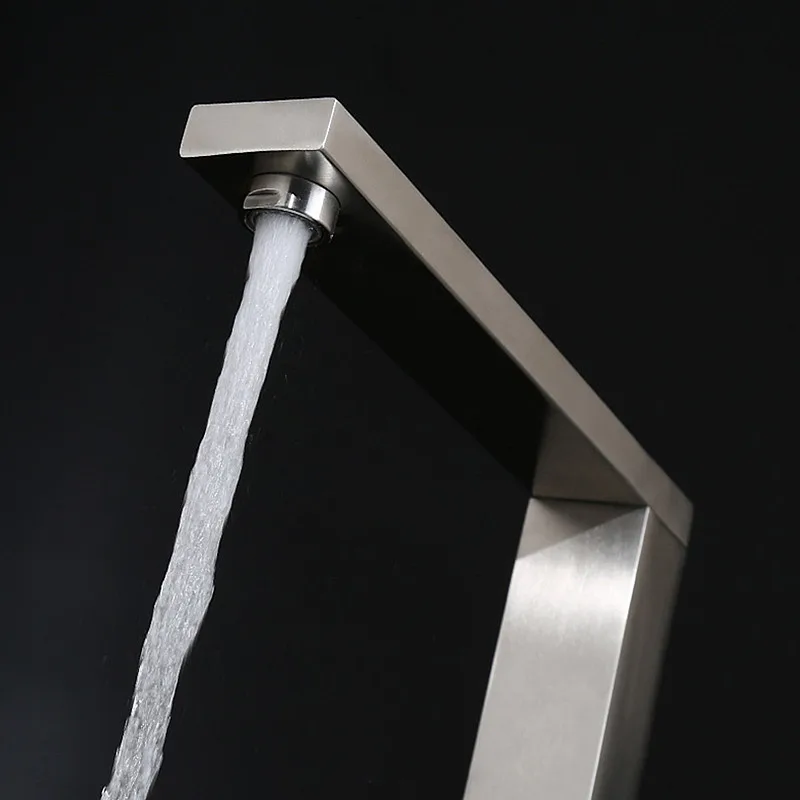 Factory Direct New Arrival Solid Stainless Steel Square Cooby Wide UZI Swivel Brushed Kitchen Laundry Flick Mixer Tap Faucet |