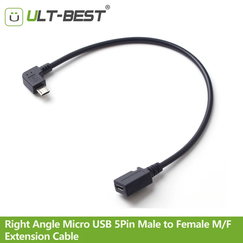 Кабель удлинитель ult best 90 градусов Micro USB 5 контактов штекер гнездо кабель для