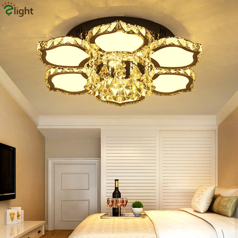 

Modern Remote Control Dimmable Ceiling Chandelier Lustre K9 Crystal Petal Metal Led Chandelier For Living Room Luminaria Fixture