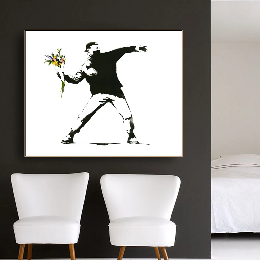 Love Is In The Air by Banksy Wall Art Decor Canvas Painting Calligraphy Poster Print Decorative Picture Living Room Home Decor