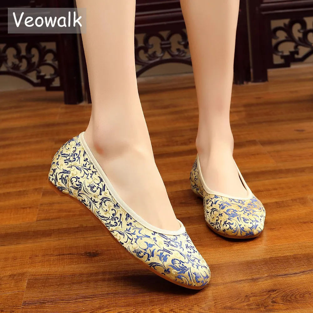 Veowalk/женские балетки из атласной ткани с цветочной вышивкой Элегантные женские