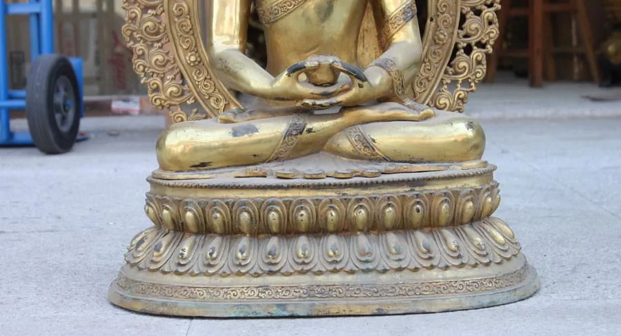 FREE Shipping Tibet Tibetan Bronze Gilt gild Buddhist Amitabha Sakyamuni Buddha Statue Mascot People | Дом и сад