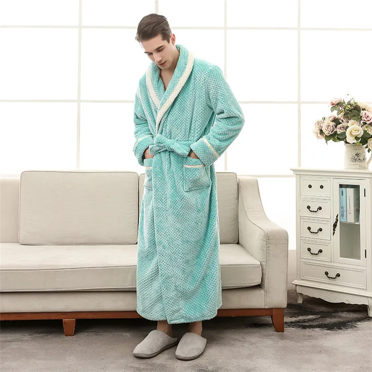 men green Женское зимнее плотное теплое Коралловое кимоно из рунной шерсти, халат, халат, платье для влюбленных, юката, ночное белье, пижама, одежда для сна размера плюс XXXL - Цвет: men green