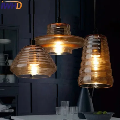 Фото Стеклянный подвесной светильник IWHD винтажный в стиле чердака подвесные