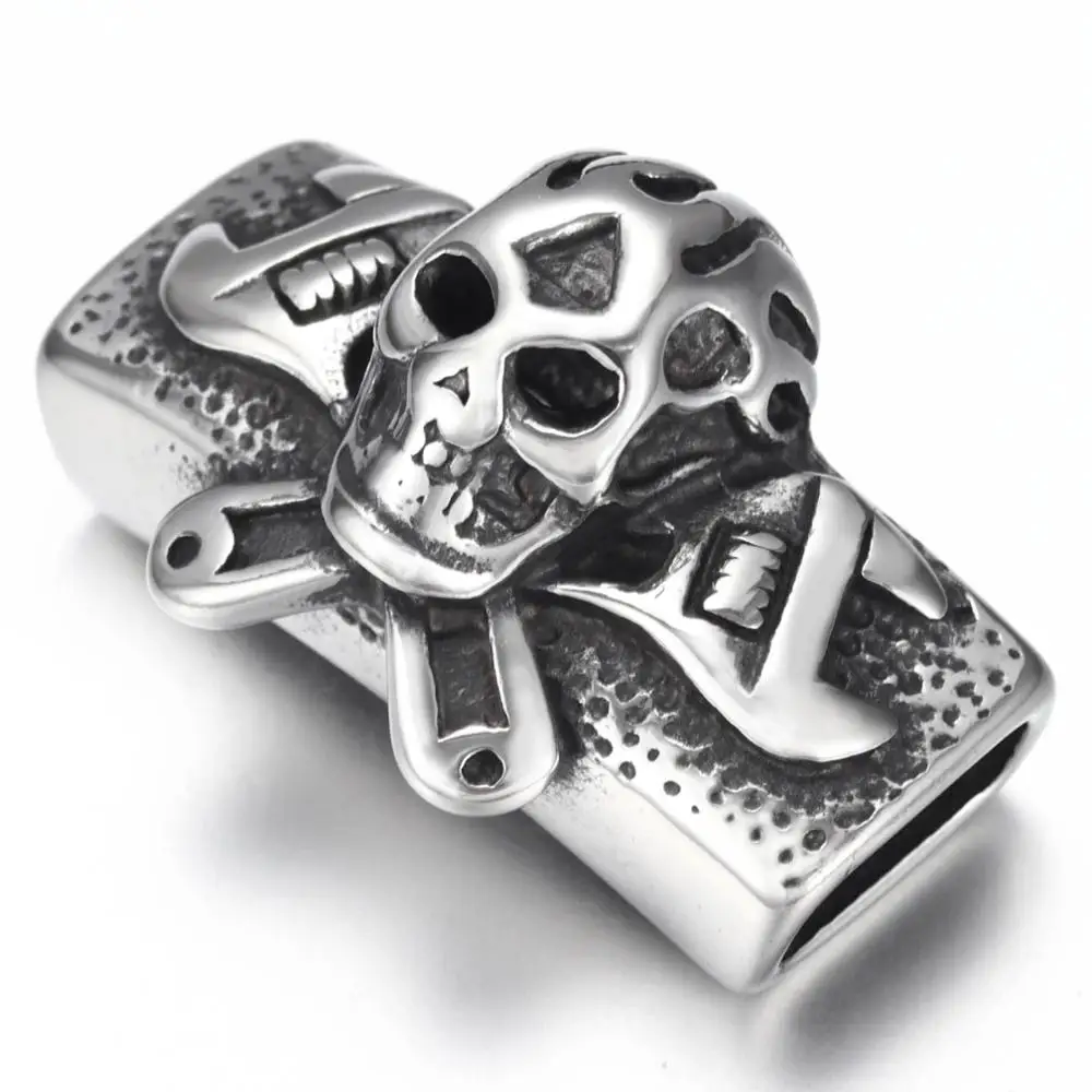 Skull 3 Ползунок из нержавеющей стали, бусины прямоугольной формы, узорчатые, скользящие подвески, подходят 12*6 мм, плоский кожаный DIY мужской браслет, ювелирные изделия, принадлежности для изготовления - Цвет: Skull 3