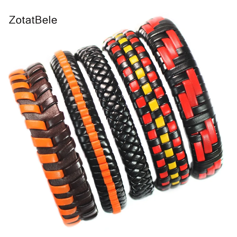 ZotatBele Casual Leather Bracelets Charm Multilayer Braid Wrap Bangles Punk Male Rope Chain Wholesale Men Jewelry FK4 | Украшения и