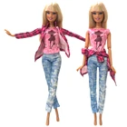 1 комплект одежды NK для кукол, длинные джинсы штаны, повседневная одежда, красное пальто, розовая Горячая рубашка, аксессуары для кукол Барби, подарок, DZ