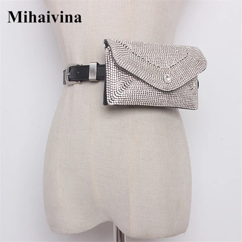 

Mihaivina Women Waist Bag Diamonds Waist Packs Detachable Belt Luxury Fanny Pack Fashion Female Leather Belt Bag Hand-free Bags
