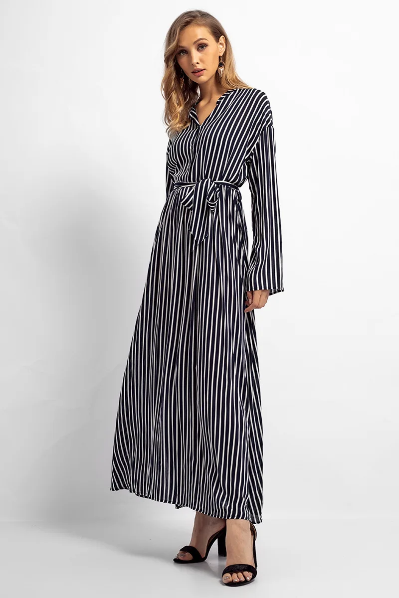 Women Abaya Fashion Striped Patchwork Muslim Buttons Arabic Gown Kaftans & Jubah Ramadan Kimono Female ZD83021 | Тематическая