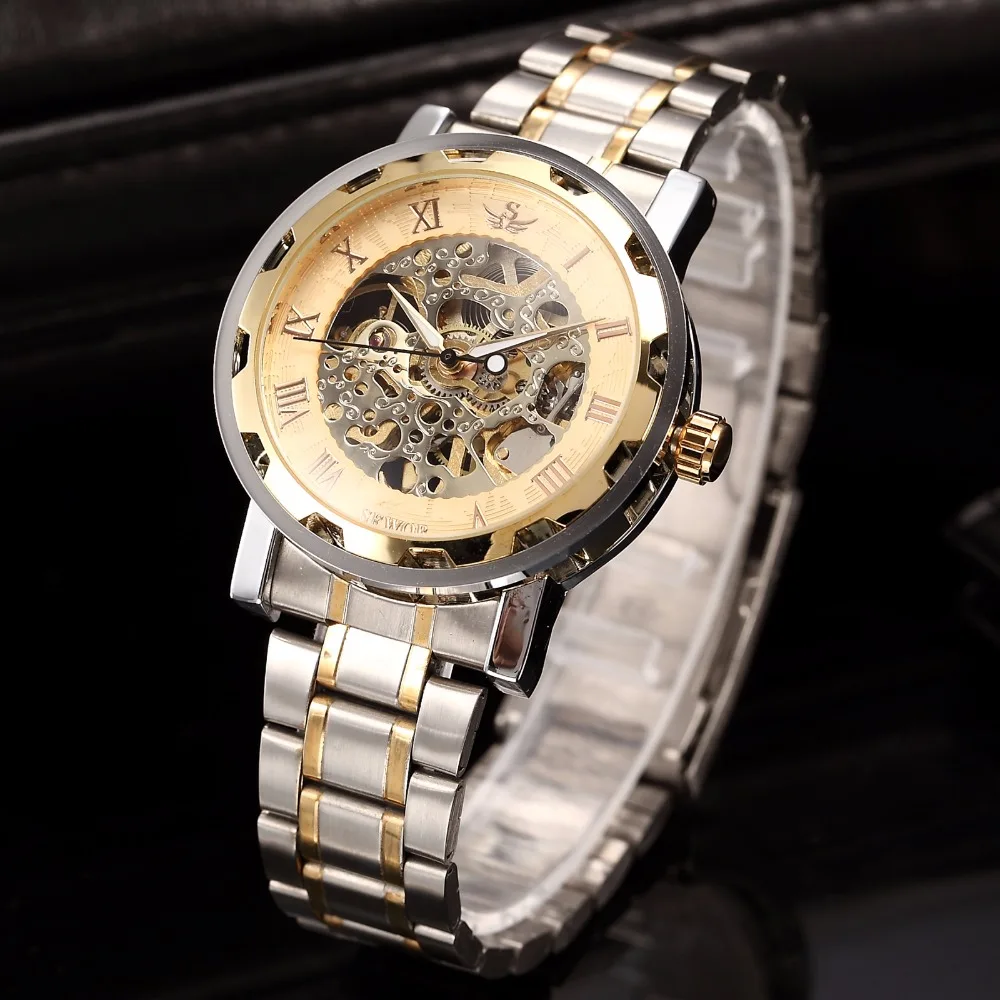 SEWOR Часы Золото Скелет Механические Мужчины Из Нержавеющей Стали Топ Люксовый