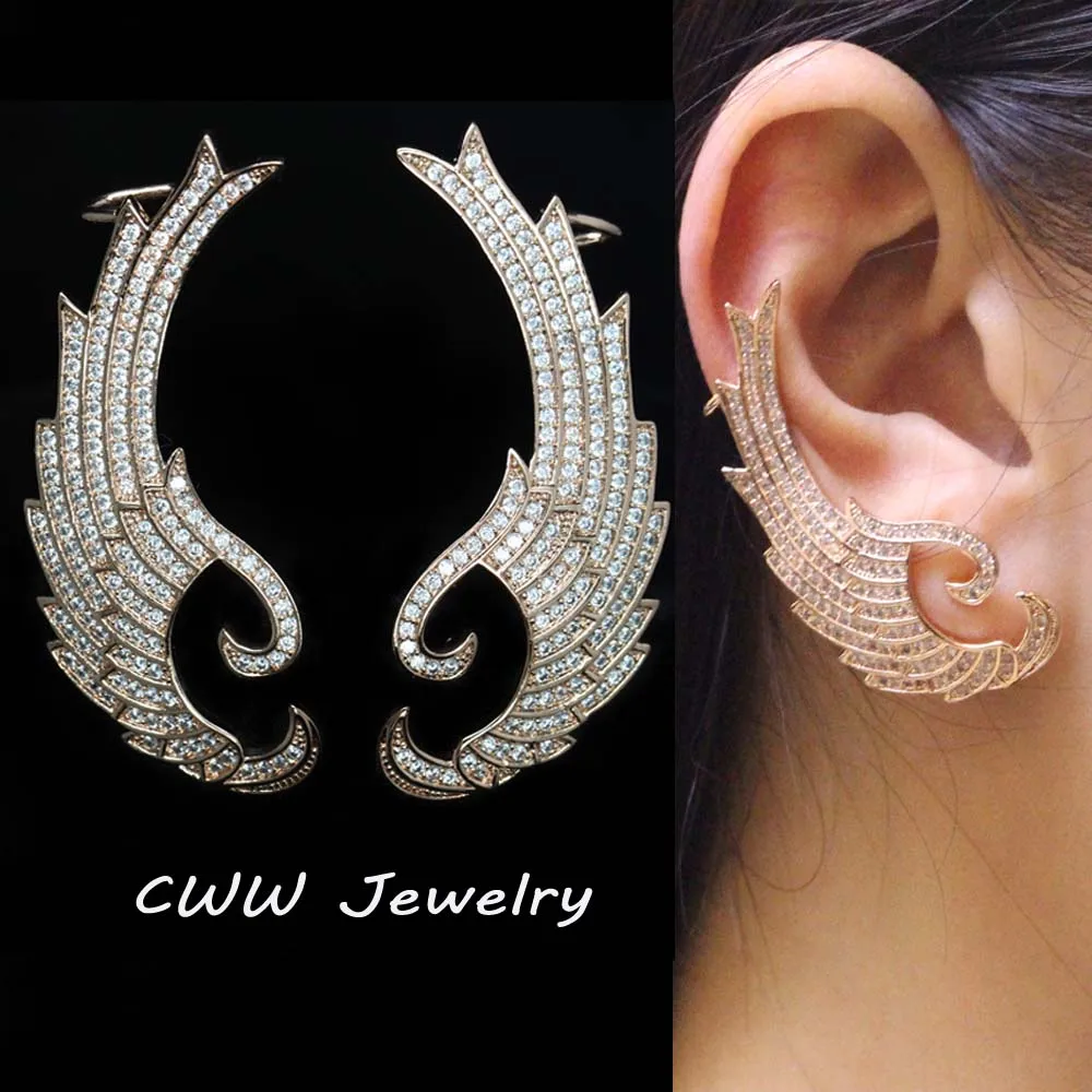 Женские серьги Клипсы из розового золота с фианитом|clip on earrings|ear cuff clipcuff clip earings |