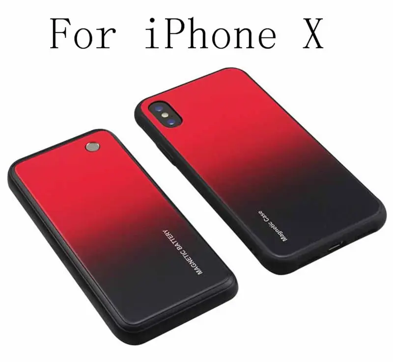 Тонкий чехол с зарядным устройством из закаленного стекла для iPhone XR X Xs Max, беспроводной магнитный внешний аккумулятор, Противоударная задняя крышка - Цвет: iX-Red