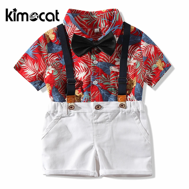 

Kimocat Summer Gentleman Strap Set Boys Clothing Sets Short Sleeve Roupa Infantil Children Clothes Suit Toddler Baby Boy Clothes