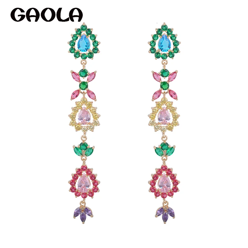 

GAOLA New Design New Arrival Ethnic Style Long Crystal Multicoloured CZ Earrings for women GLE5210