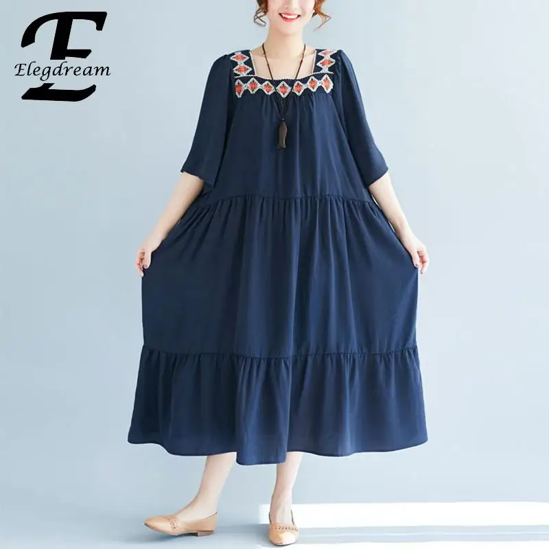 Женское платье туника Elegdream свободное богемное длинное большого размера с
