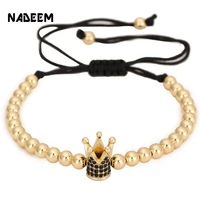 nadeem hot sale mens gold color imperial micro pave black cz crown charm bracelet anil arjandas braiding bead macrame bracelet