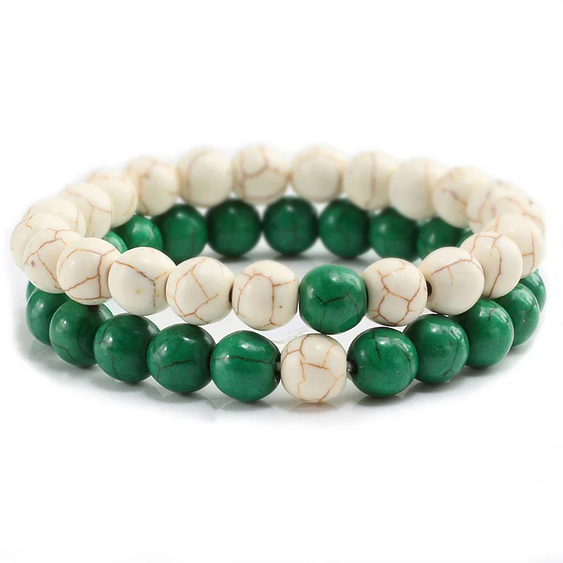 Khaki Green 2 шт./компл пара расстояние браслет Натуральный Камень ярких бусин Strand браслеты йоги очаровательные подарочные украшения для женщин мужчин влюбленных - Окраска металла: Khaki Green