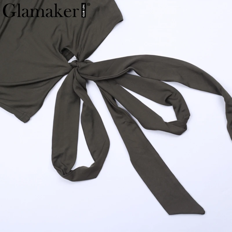 Женская футболка с длинным рукавом Glamaker летняя бандажная блузка зеленого цвета