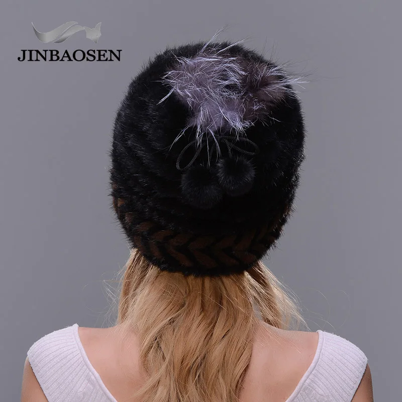 Женская шапка из натурального меха норки JINBAOSEN брендовая теплая вязаная с лисьим