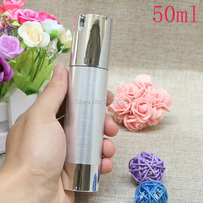 

Silver Wire-drawing Airless Bottles Vacuum Pump Lotion Refillable Bottle Used For Cosmetic Container 100pcs/lot 15ml 30ml 50ml