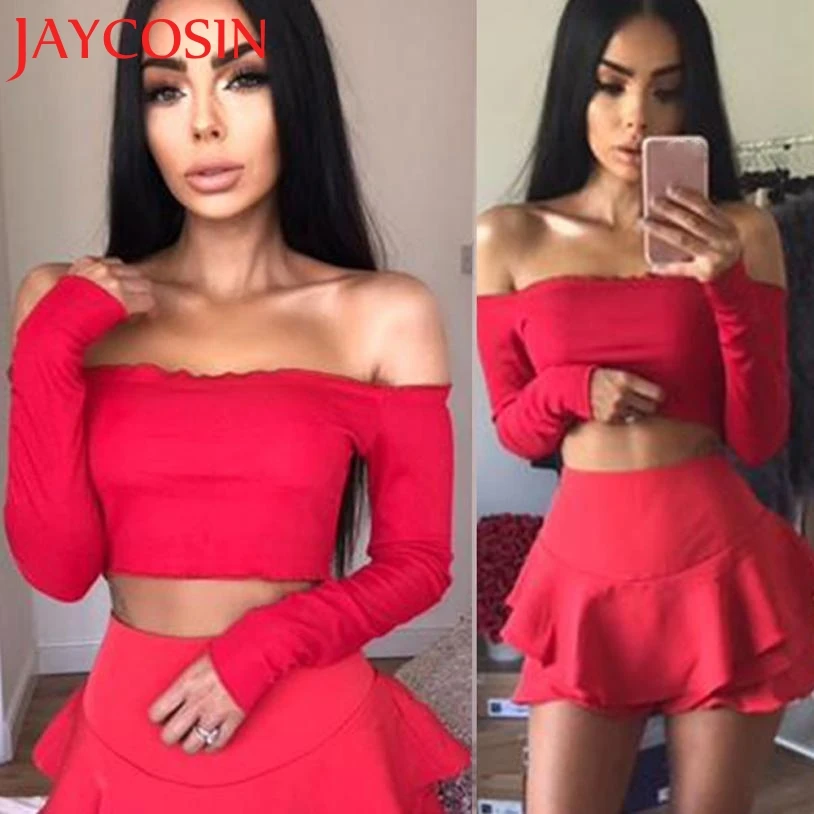 JAYCOSIN новинка 2018 женские топы с открытыми плечами оборками Bralet Boobtube джемпер