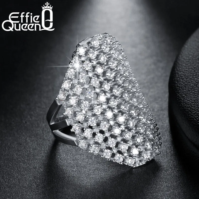 Effie queen Роскошные Большие женские кольца с покрытием AAA Кубический Цирконий Серебро/розовое золото цвет прозрачный кристалл кольцо Модные ювелирные изделия DOR92-S