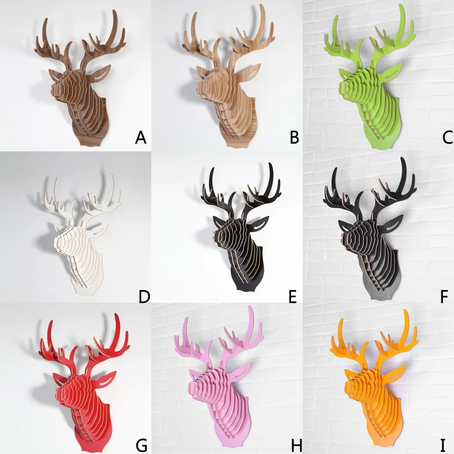 

64cm Fashion Wall Decoration Wooden Deer Head Furniture For Wall Creative Art Home Supply Christmas Deer Hanging Animal WMD001M