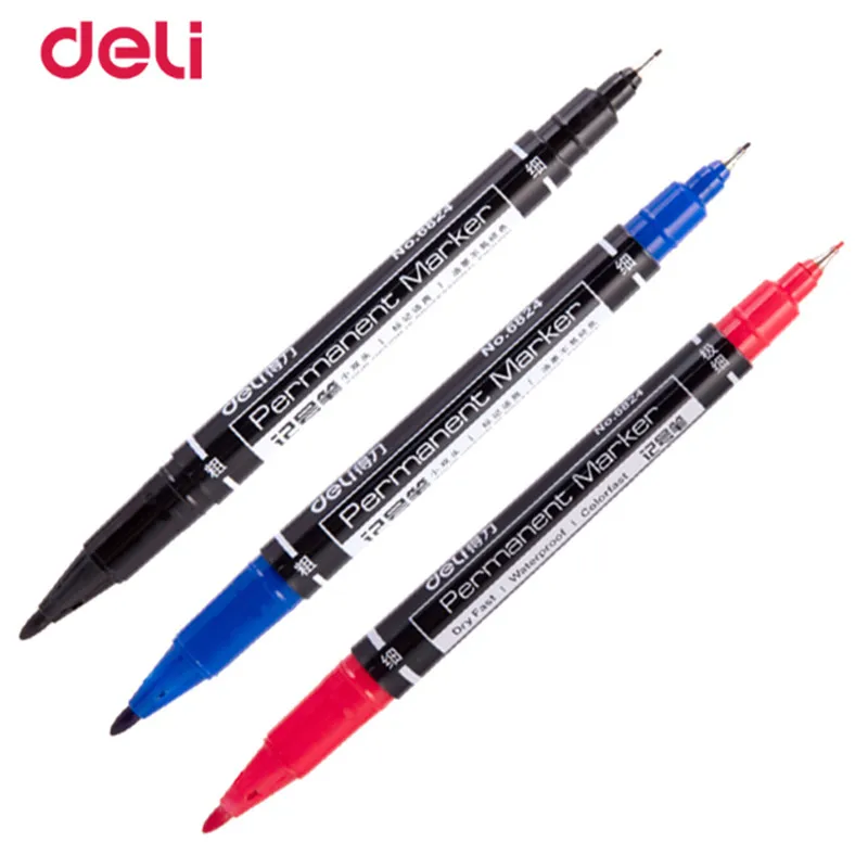 

Deli wholesale 3pcs colored dual tip 0.5/1 mm fast dry permanent sign marker pens for fabric metal quality fineliner for drawing