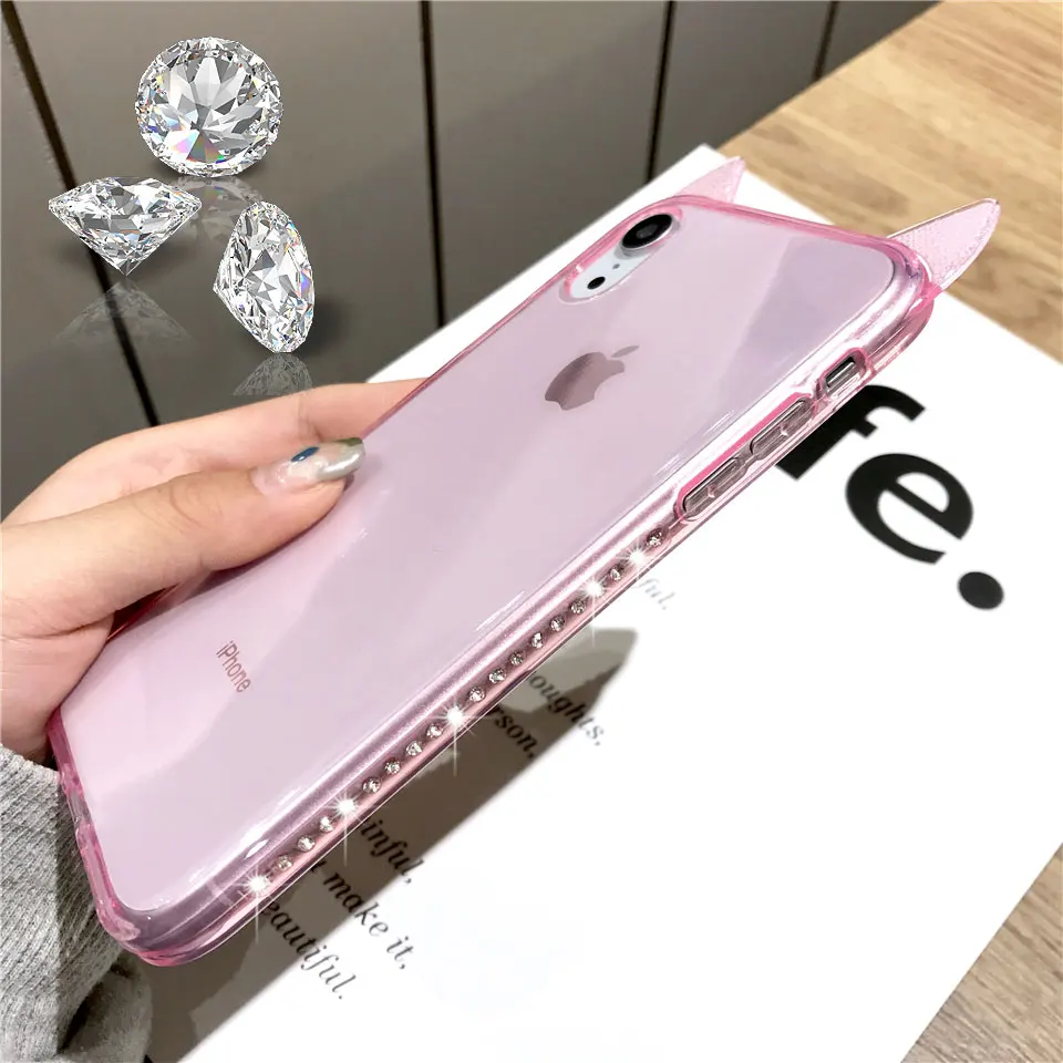 Чехол для iphone XS MAX блестящий чехол Bling XR 6 6s 7 8 X Plus с вырезами Мультяшные кошачьи уши