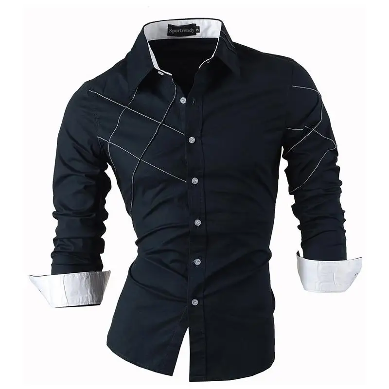 JZS044-Navy Sportrendy Мужская рубашка платье повседневное с длинным рукавом Slim Fit Мода Дракон стильный JZS041 - Цвет: JZS044-Navy