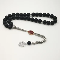 natural frosted black agates tasbih with red agates mans misbaha special metal tassel onxy 33 45 66 99 prayer beads bracelets