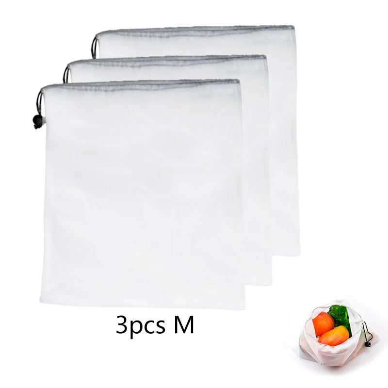 3pcs middle 3 шт многоразовые мешки для овощей, фруктов, экологически чистые хозяйственные игрушки, сетчатые мешки для производства, кухонные сетчатые сумки для хранения - Цвет: 3pcs middle