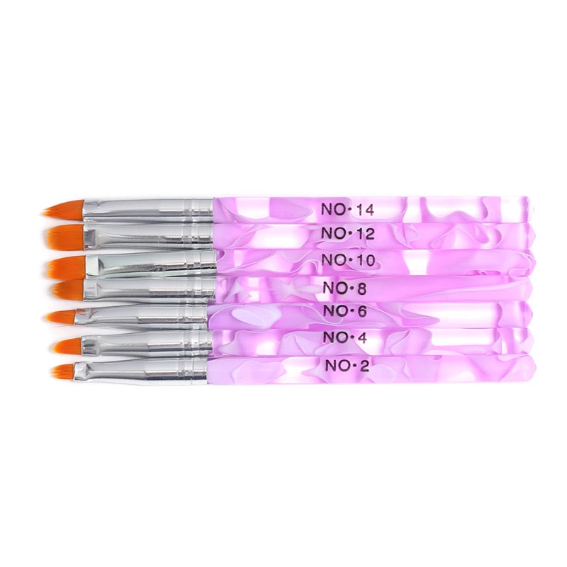 7PCS Nail Art Brush Flat Pen Drawing Painting Tips Dust Clean Acrylic UV Gel Polish Manicure Tools Purple | Красота и здоровье