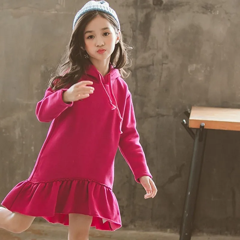Christmas Hoodies Hooded Girl Dress Thick Autumn Winter Long Sleeve Casual Clothing Children Red Size 12 14 10 6 8 4 | Детская одежда и