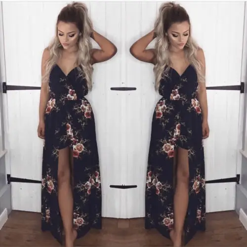 Женское летнее шифоновое вечернее пляжное платье Boho длинное макси без рукавов