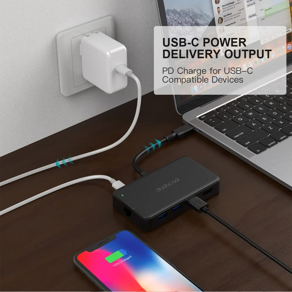 Dodocool 7-в-1 usb-хаб Многофункциональный USB C концентратор с 4K видео HD/VGA USB 3,0 Порты Тип C концентратор для Macbook Pro huawei P20 Pro