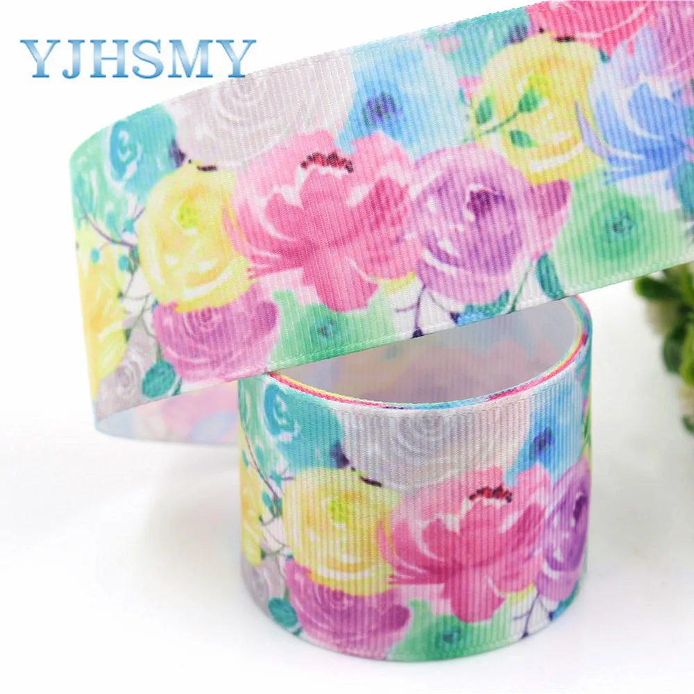 YJHSMY I-19411-936 38mm 5yards cartoon flower Thermal transfer Printed grosgrain Ribbons bow cap DIY accessories decorations | Дом и сад