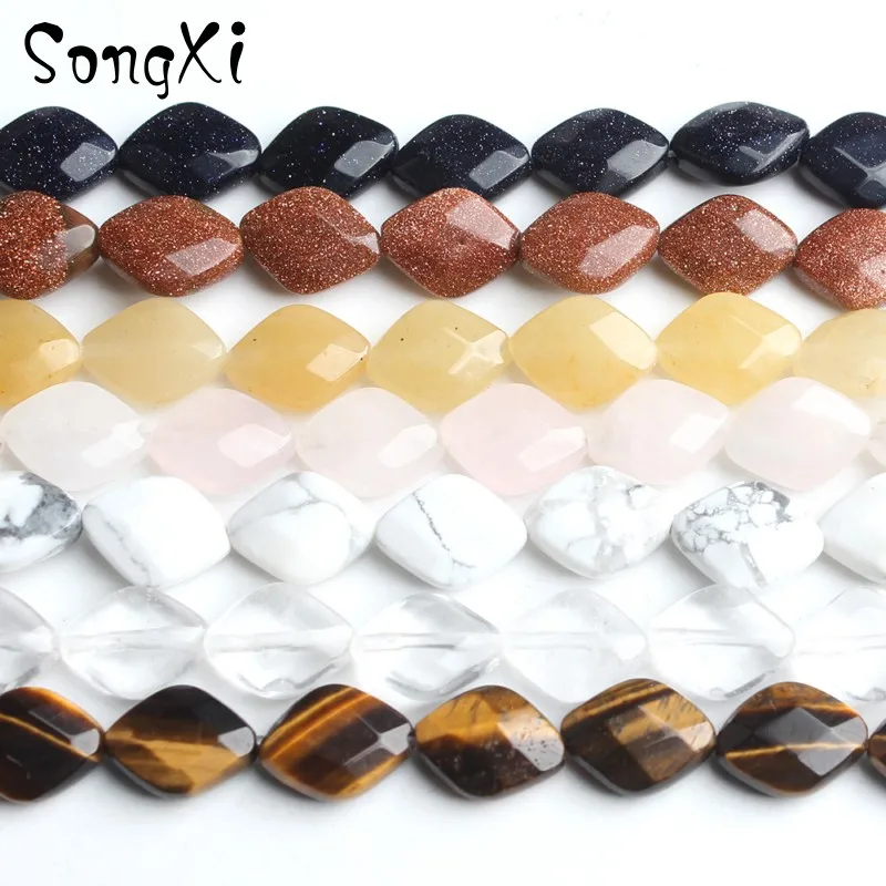 10*13mm 7.5'' Rhombic Turquoises Jades Sandstone DIY Bracelet Necklace Loose Spacer Beads Quartz For Jewelry Making | Украшения и